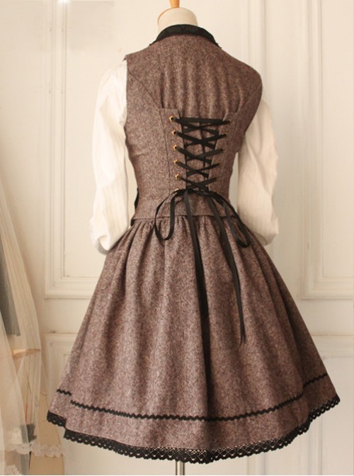 Earl Tea Retro College Style Woolen Brown Vest Lolita Skirt Set