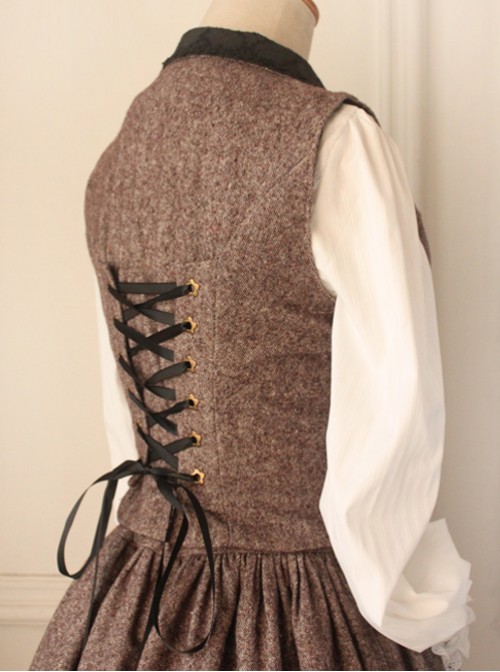 Earl Tea Retro College Style Woolen Brown Vest Lolita Skirt Set