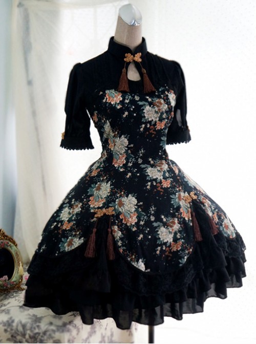 Chinese Style Peony Printing Qi Lolita Dress