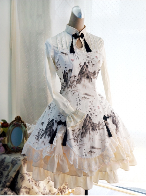 Chinese Style Peony Printing Long Sleeve Qi Lolita Dress
