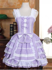 White Lace Violet Bowknot Sweet Lolita Sling Dress