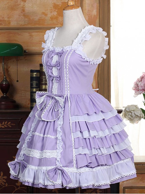 White Lace Violet Bowknot Sweet Lolita Sling Dress