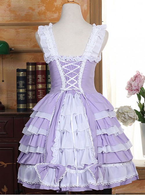 White Lace Violet Bowknot Sweet Lolita Sling Dress