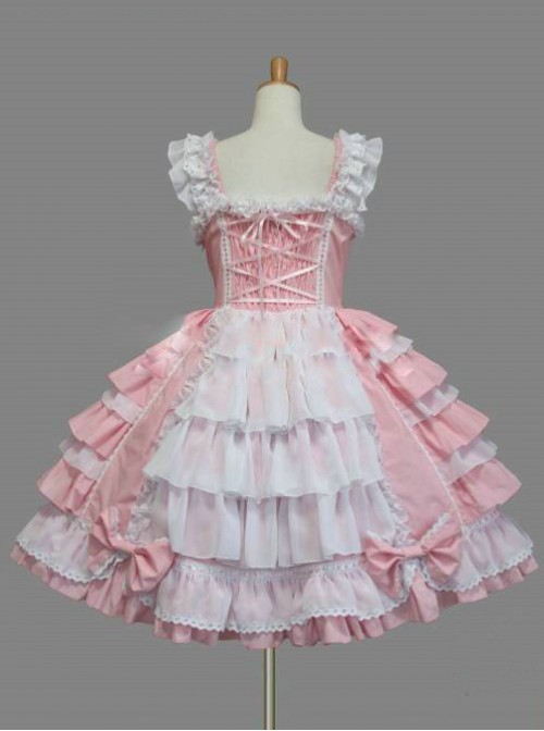 White Lace Pink Bowknot Sweet Lolita Sling Dress