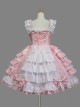 White Lace Pink Bowknot Sweet Lolita Sling Dress