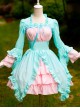 Mint Green And Light Pink Chiffon Irregular Hem Sweet Lolita Long Sleeve Dress
