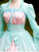 Mint Green And Light Pink Chiffon Irregular Hem Sweet Lolita Long Sleeve Dress