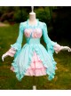 Mint Green And Light Pink Chiffon Irregular Hem Sweet Lolita Long Sleeve Dress