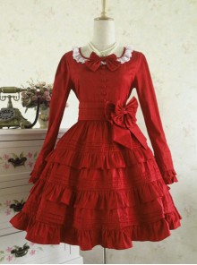 Palace Style Retro Lace Long Sleeve Wine Red Gothic Lolita Dress