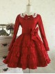 Palace Style Retro Lace Long Sleeve Wine Red Gothic Lolita Dress