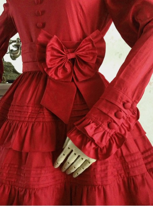 Palace Style Retro Lace Long Sleeve Wine Red Gothic Lolita Dress