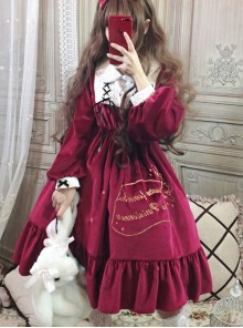 Palace Style Retro Lace Long Sleeve Red Gothic Lolita Dress