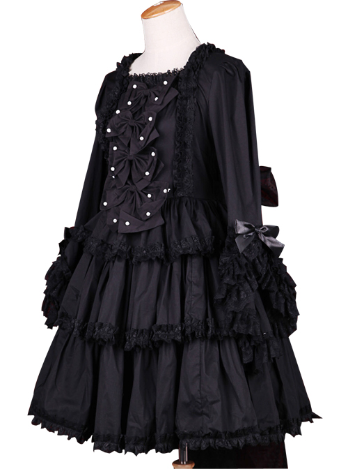 Palace Style Retro Lace Long Sleeve Black Gothic Lolita Dress