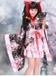 Black And Pink Long Sleeves V-Neck Kimono Cosplay Lolita Dress