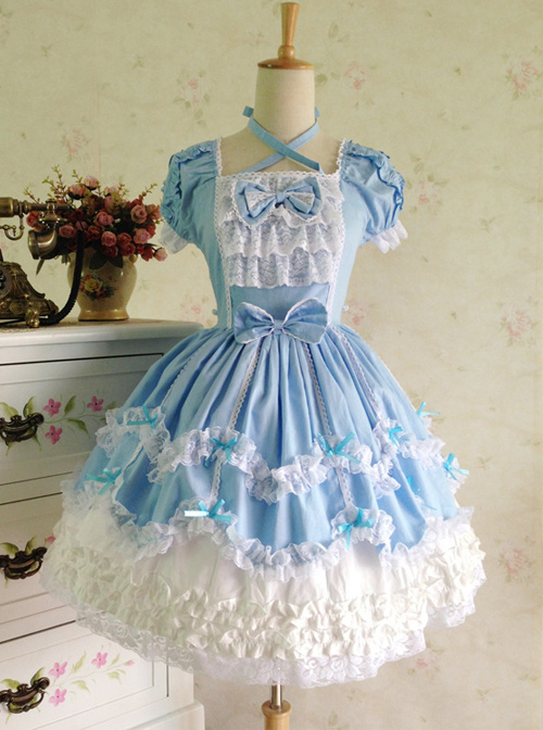 Vintage Lace Party Prom Cotton Short Sleeve Sweet Lolita Dress