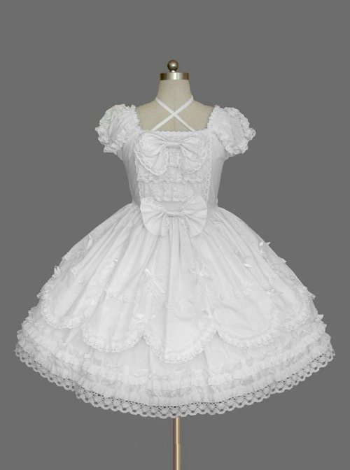 Vintage Lace Party Prom Cotton Short Sleeve Sweet Lolita Dress