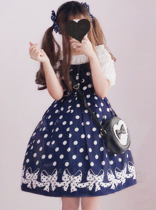 Wave Point Bowknot Sweet Lolita Sling Dress