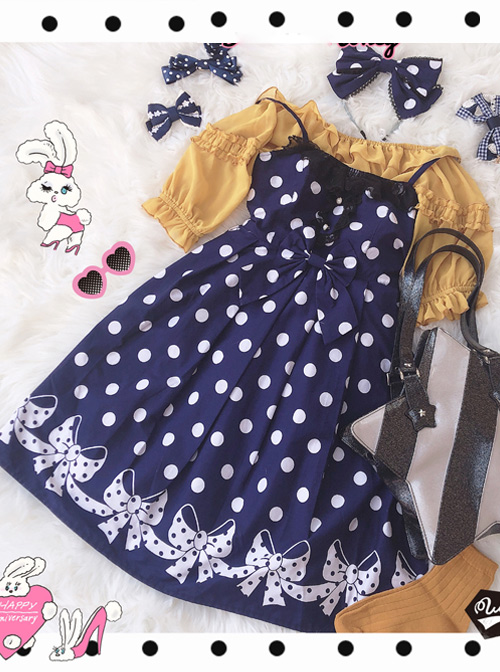 Wave Point Bowknot Sweet Lolita Sling Dress