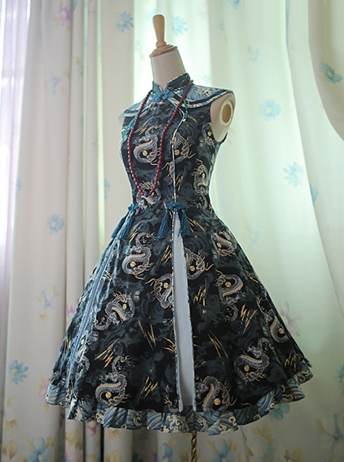 Black Dragon Chinese Style Lolita Sleeveless Dress