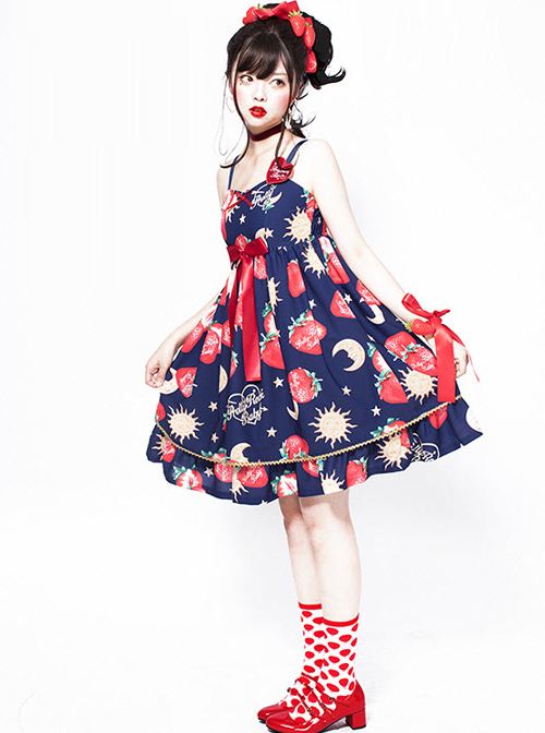 Strawberries Floating In The Universe Series High Waist Version Sweet Lolita Sleeveless Dress