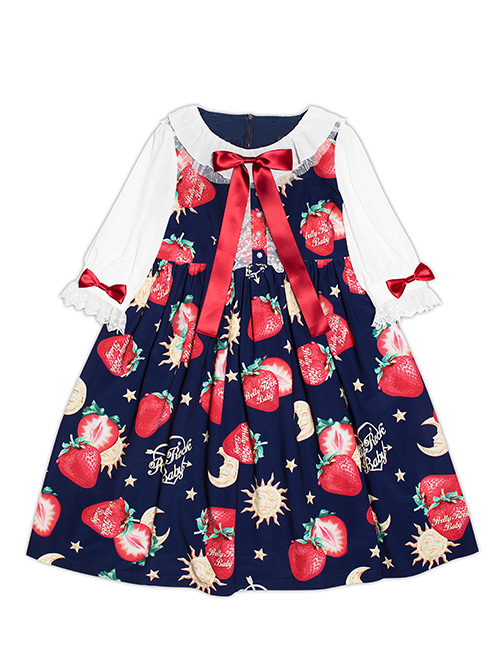 Strawberries Floating In The Universe Series Sweet Lolita High Waist Half Sleeve Dress