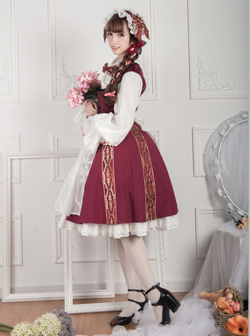 Anna Polka Series Embroidery Retro Classic Lolita Jumper Dress