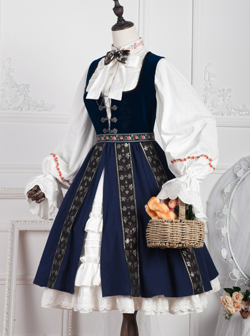 Anna Polka Series Embroidery Retro Classic Lolita Jumper Dress