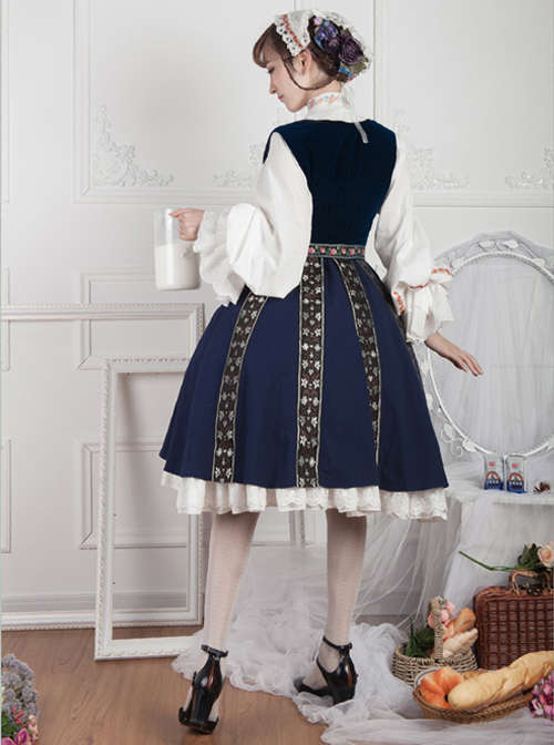 Anna Polka Series Embroidery Retro Classic Lolita Jumper Dress