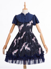 Dark Blue Retro Chinese Style Classic Lolita Short Sleeve Dress