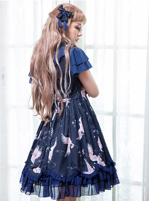 Dark Blue Retro Chinese Style Classic Lolita Short Sleeve Dress