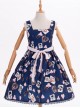 Dark Blue Chiffon Poker Printing Classic Lolita Sling Dress