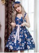 Dark Blue Chiffon Poker Printing Classic Lolita Sling Dress