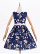 Dark Blue Chiffon Poker Printing Classic Lolita Sling Dress