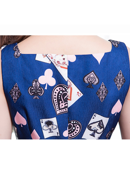 Dark Blue Chiffon Poker Printing Classic Lolita Sling Dress