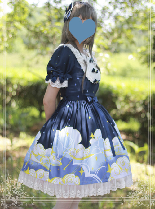 Magic Tea Party Starry Sky Series Dark Blue Sweet Lolita Short Sleeve Dress