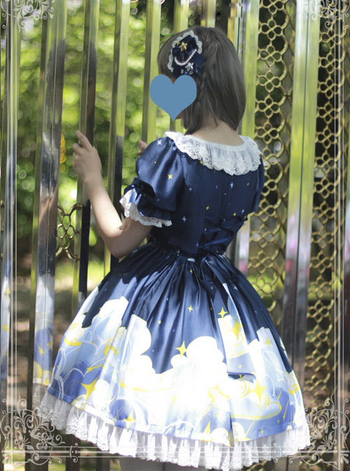 Magic Tea Party Starry Sky Series Dark Blue Sweet Lolita Short Sleeve Dress