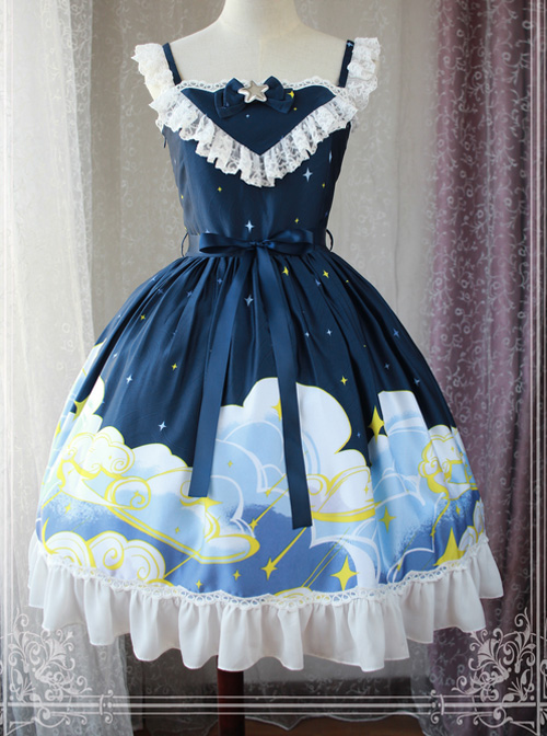 Magic Tea Party Starry Sky Series Dark Blue Sweet Lolita Sling Dress