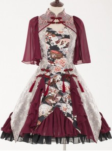 Red-crowned Crane Pattern Chinese Style Classic Lolita Half Sleeve Dress