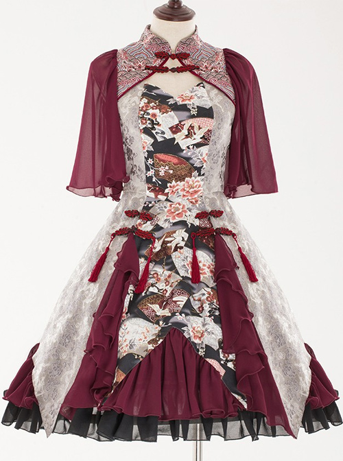 Red-crowned Crane Pattern Chinese Style Classic Lolita Half Sleeve Dress