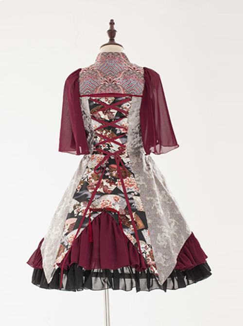 Red-crowned Crane Pattern Chinese Style Classic Lolita Half Sleeve Dress