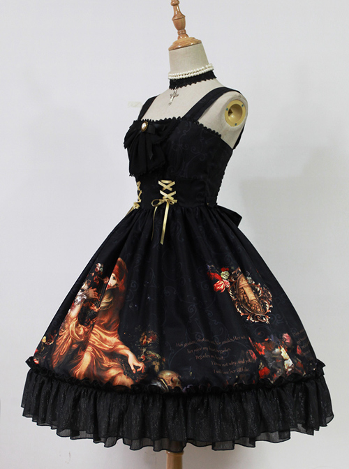 Song Of Time Black Lace-up Retro Classic Lolita Sling Dress