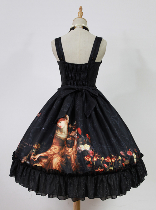 Song Of Time Black Lace-up Retro Classic Lolita Sling Dress