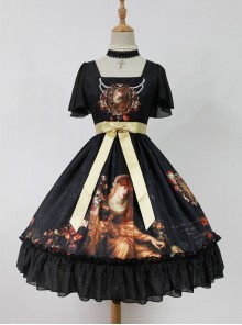 Song Of Time Black Lace-up Retro Classic Lolita Short Sleeve Dress