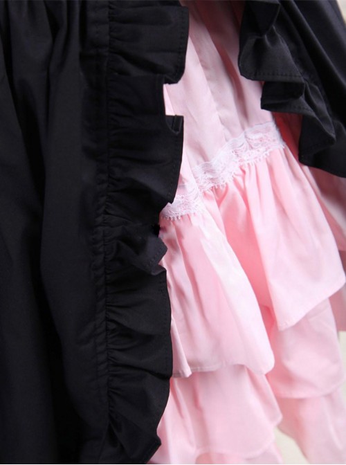 Cotton Black And Pink Sweet Lolita Long Sleeve Maid Dress