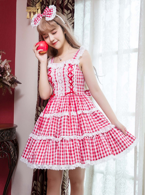 Chiffon Lace Plaid Classic Lolita Sling Dress