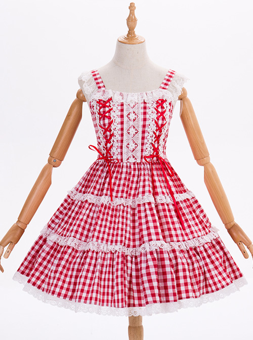 Chiffon Lace Plaid Classic Lolita Sling Dress