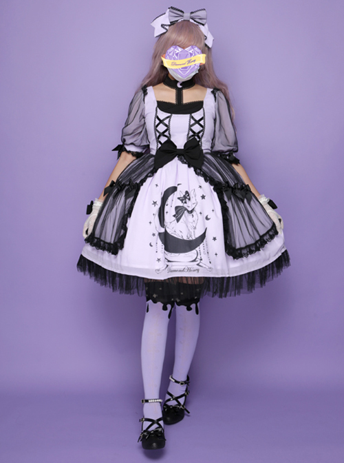 Star Moon Cat Series Sweet Lolita Half Sleeve Dress