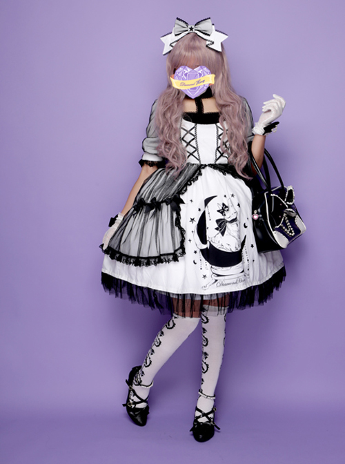 Star Moon Cat Series Sweet Lolita Half Sleeve Dress