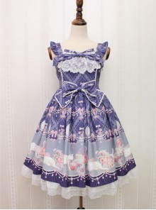 Aristocratic Cat Printing Bowknot Classic Lolita Sling Dress