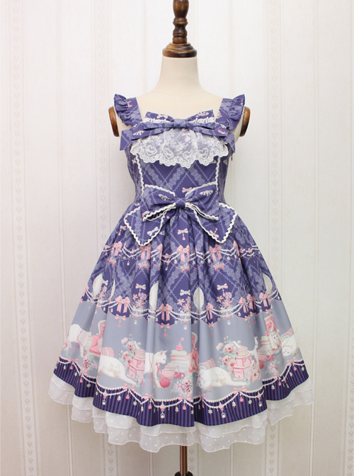 Aristocratic Cat Printing Bowknot Classic Lolita Sling Dress